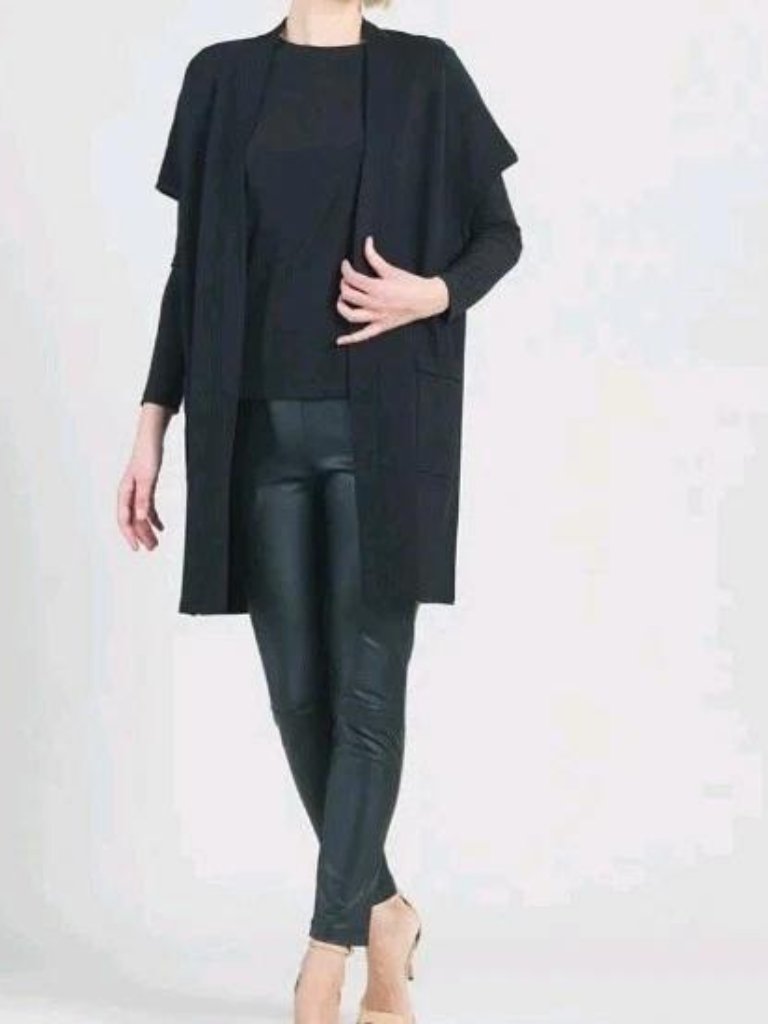 Clara Sun Woo Size M Black Ponte Knit Cap Sleeve Pocket Vest